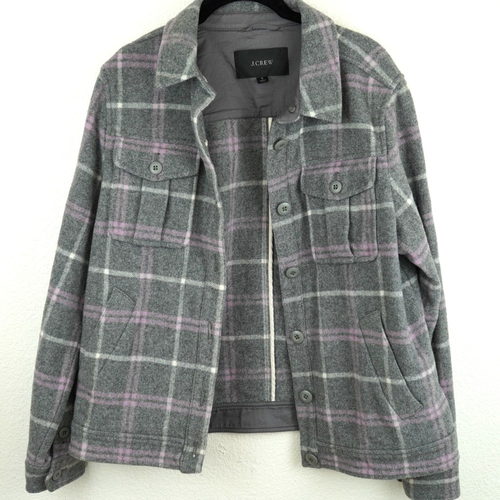 J.Crew Wool Blend‎ Plaid Shacket Jacket Gray Purple Size Small